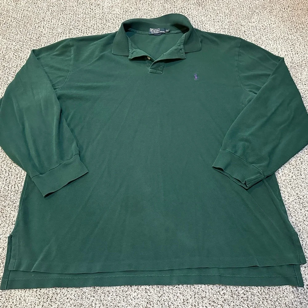 POLO RALPH LAUREN XXL Washed Dark Green Long Sleeve Polo R $125